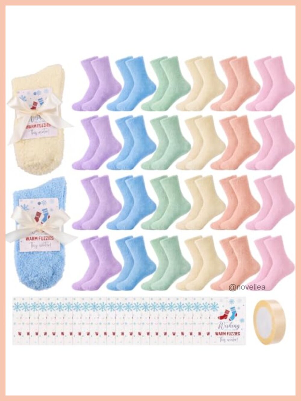 24 Pairs Fuzzy Socks Gift Tags Ribbon Polyester Spandex Cozy Winter Slipper
